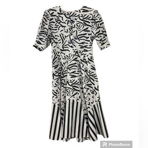 80s Halmode Black White Puff Sleeve Mermaid Fit Flare Size 10